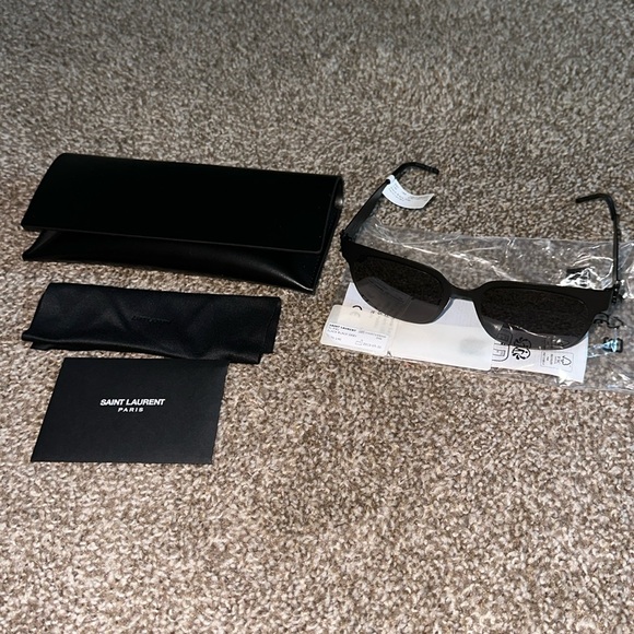 Saint Laurent Black Gold 52mm Rectangular Sunglasses Metal Matte Black - Picture 6 of 11